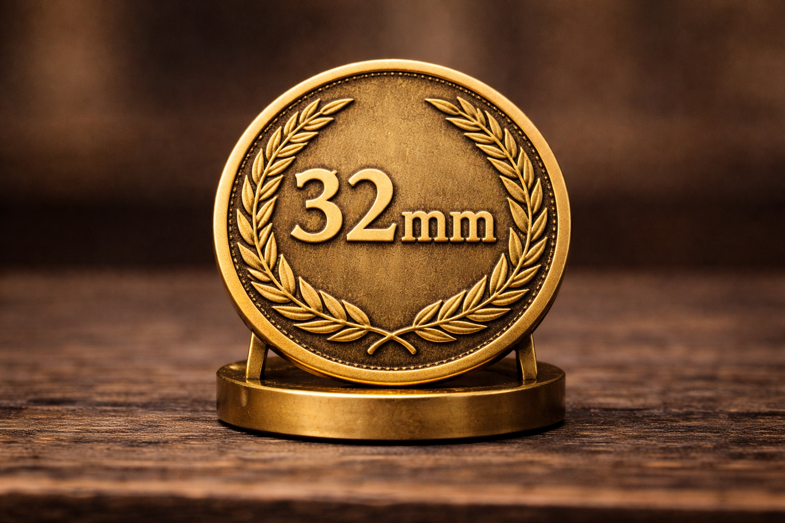 32mm brass coin with laurel wreath